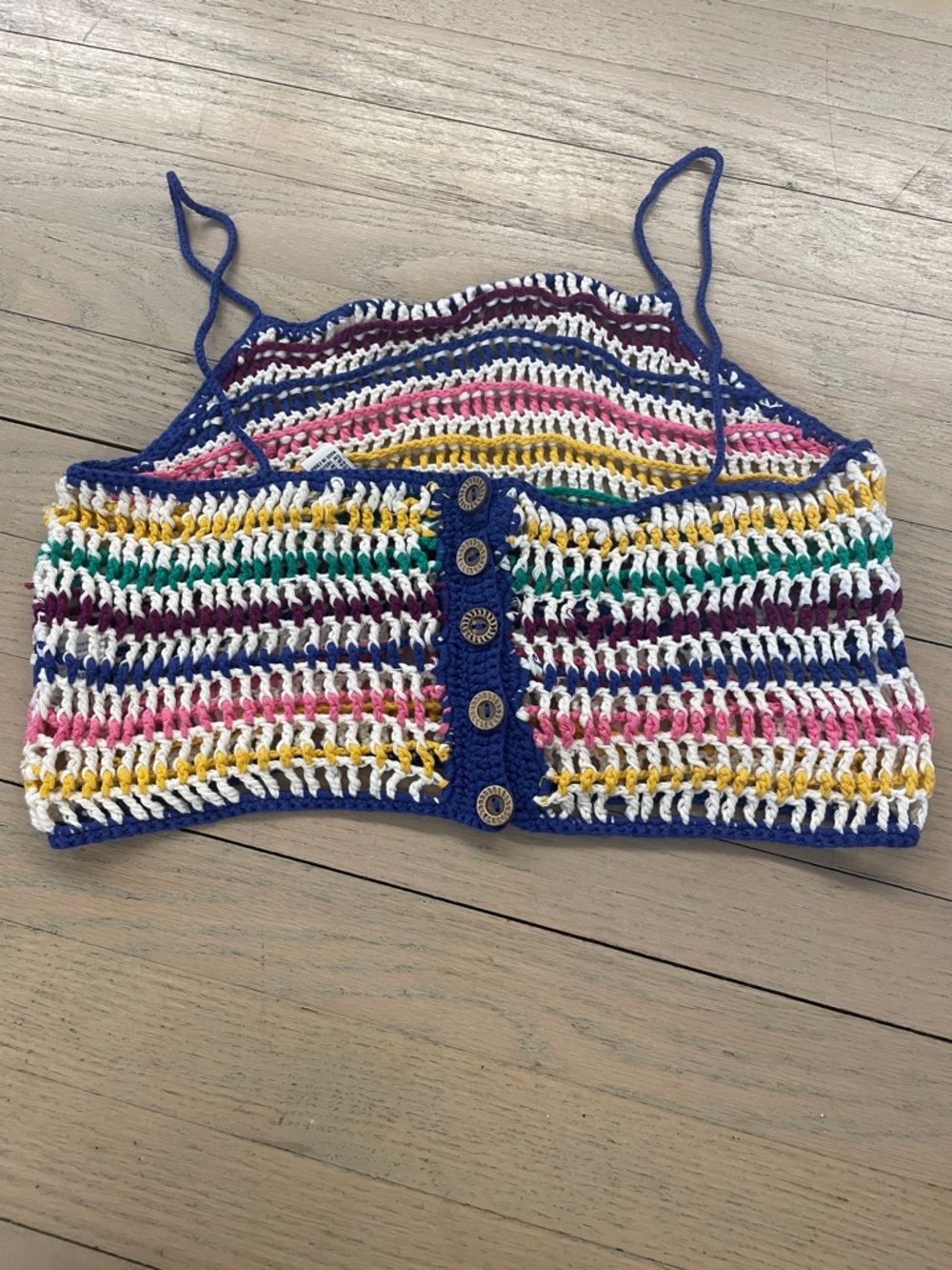 Forever 21 Multicolor Crochet Tank with Navy Trim